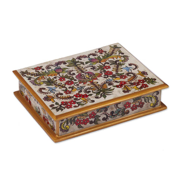 Reverse-Painted Glass Jewelry Box - Floral Dream