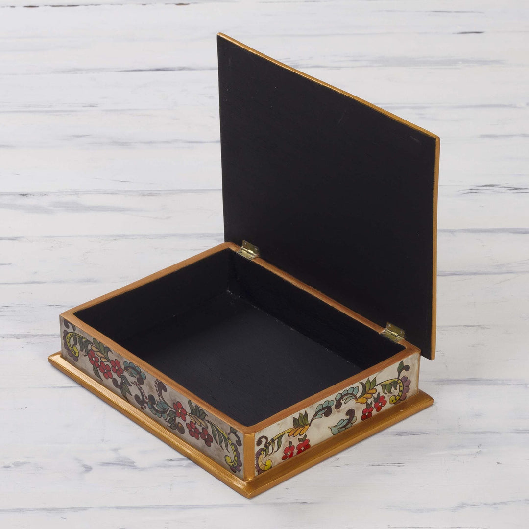 Reverse-Painted Glass Jewelry Box - Floral Dream