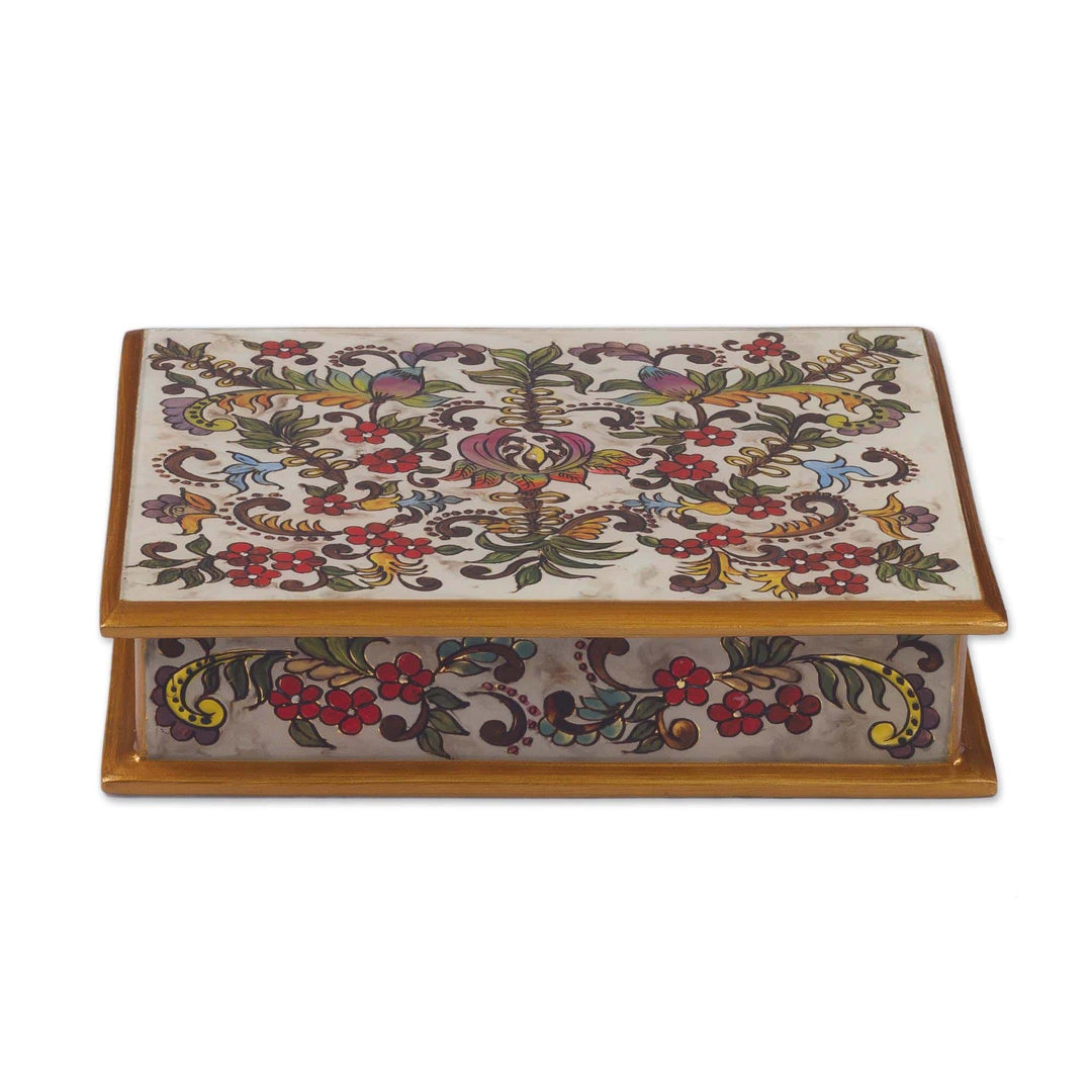 Reverse-Painted Glass Jewelry Box - Floral Dream