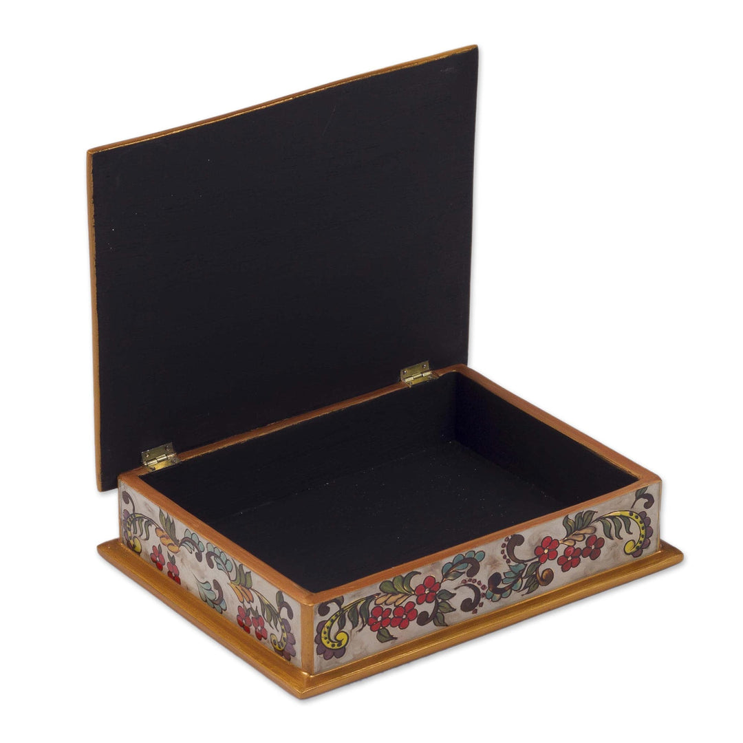 Reverse-Painted Glass Jewelry Box - Floral Dream