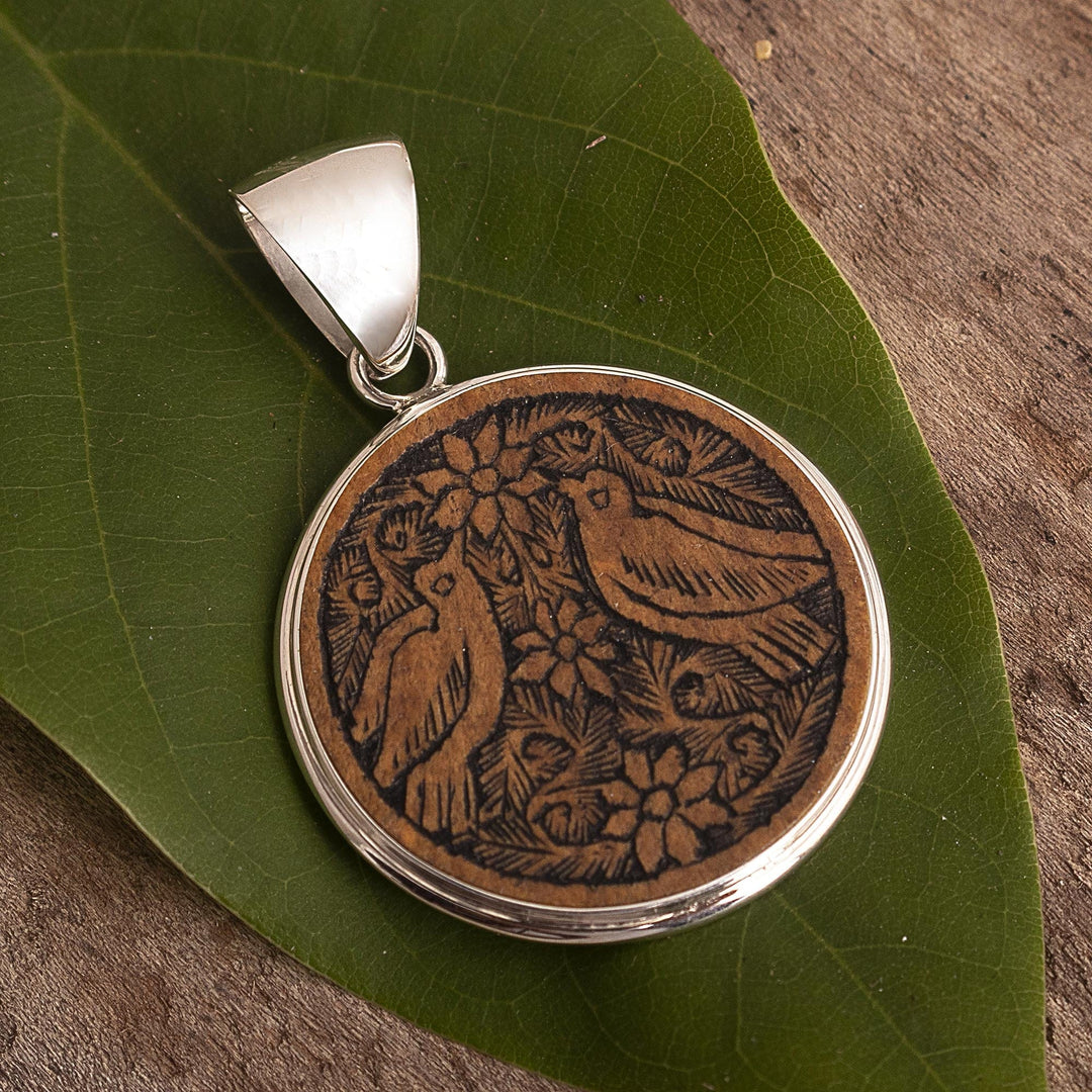 Sterling Silver and Mate Gourd Bird Pendant - Love and Peace