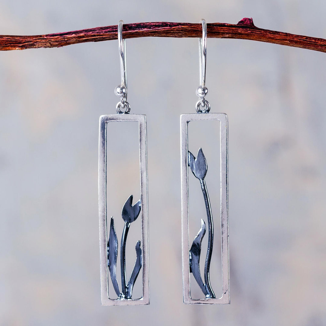 Framed Sterling Silver Earrings - Tulip in the Window