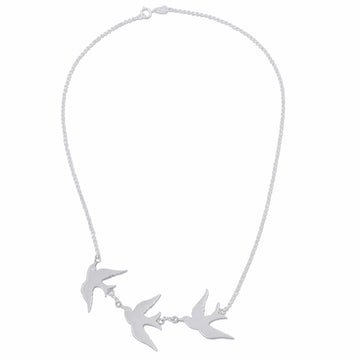 Sterling Silver Pendant Necklace with 3 Birds - Three Doves
