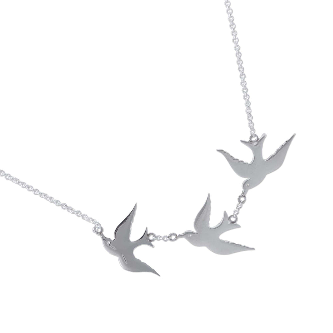 Sterling Silver Pendant Necklace with 3 Birds - Three Doves