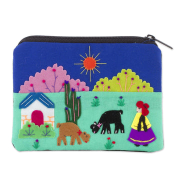 Embroidered Cotton Blend Coin Purse - Andean Sunshine