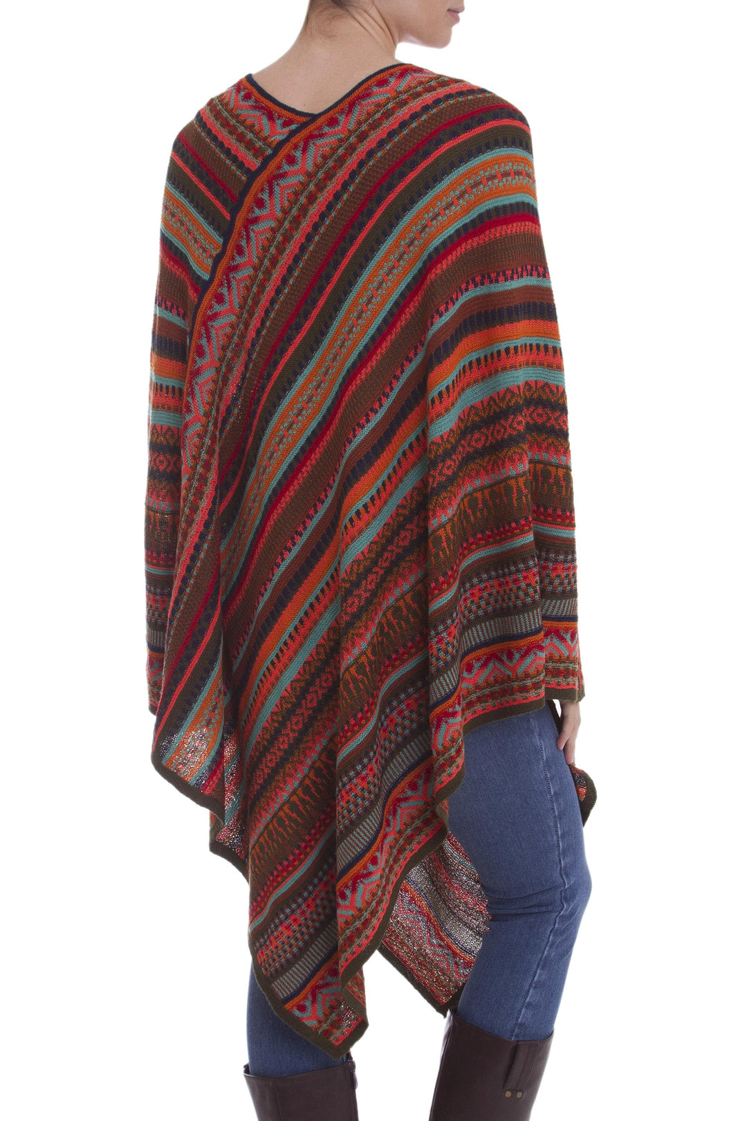 Acrylic Knit Poncho - Rivers of Red