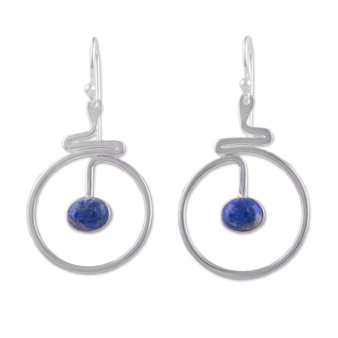 Round Lapis Lazuli Dangle Earrings - Swirling Moons