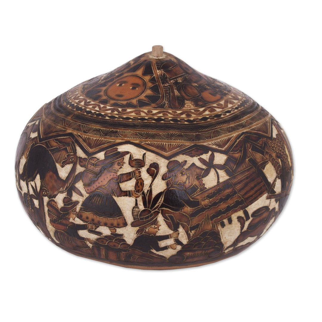Carved Gourd Decorative Box - Mantaro Valley