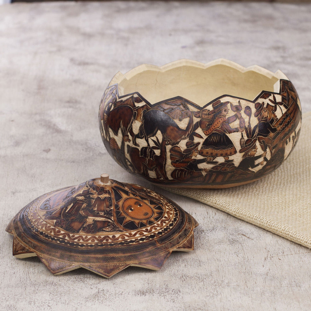 Carved Gourd Decorative Box - Mantaro Valley