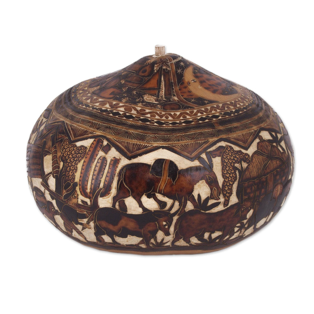 Carved Gourd Decorative Box - Mantaro Valley