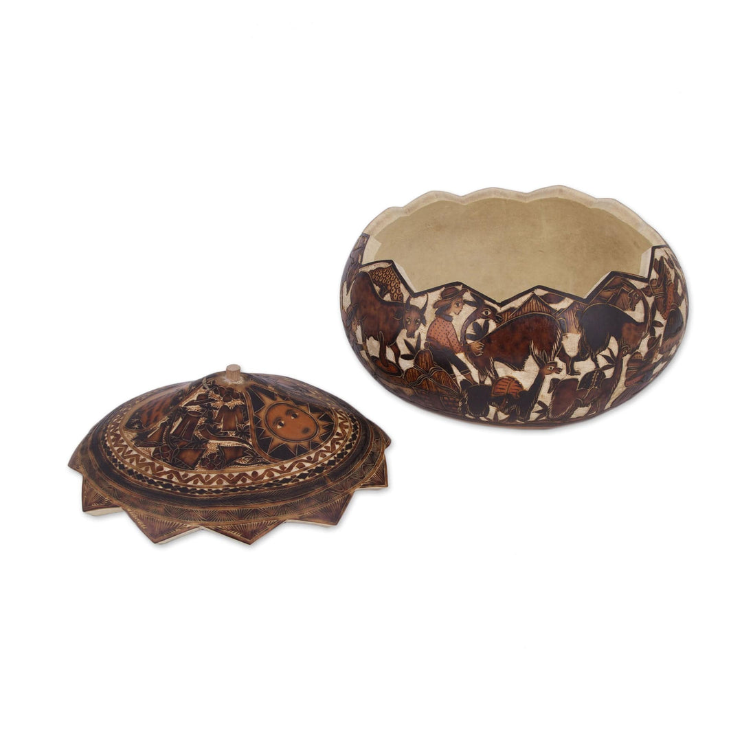 Carved Gourd Decorative Box - Mantaro Valley
