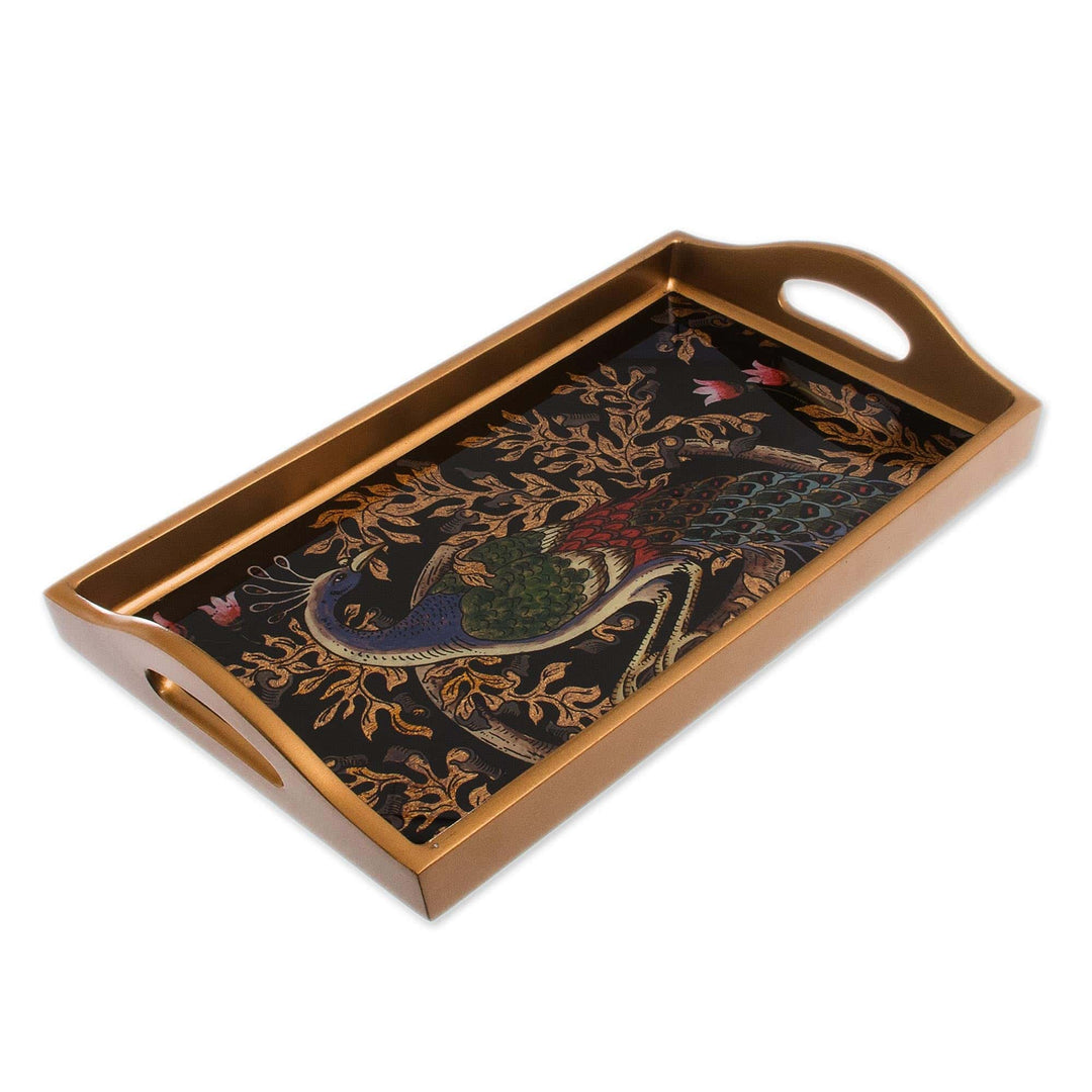 Reverse-Painted Glass Tray - Peacock Presentation