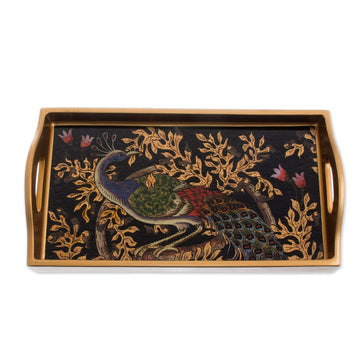 Reverse-Painted Glass Tray - Peacock Presentation