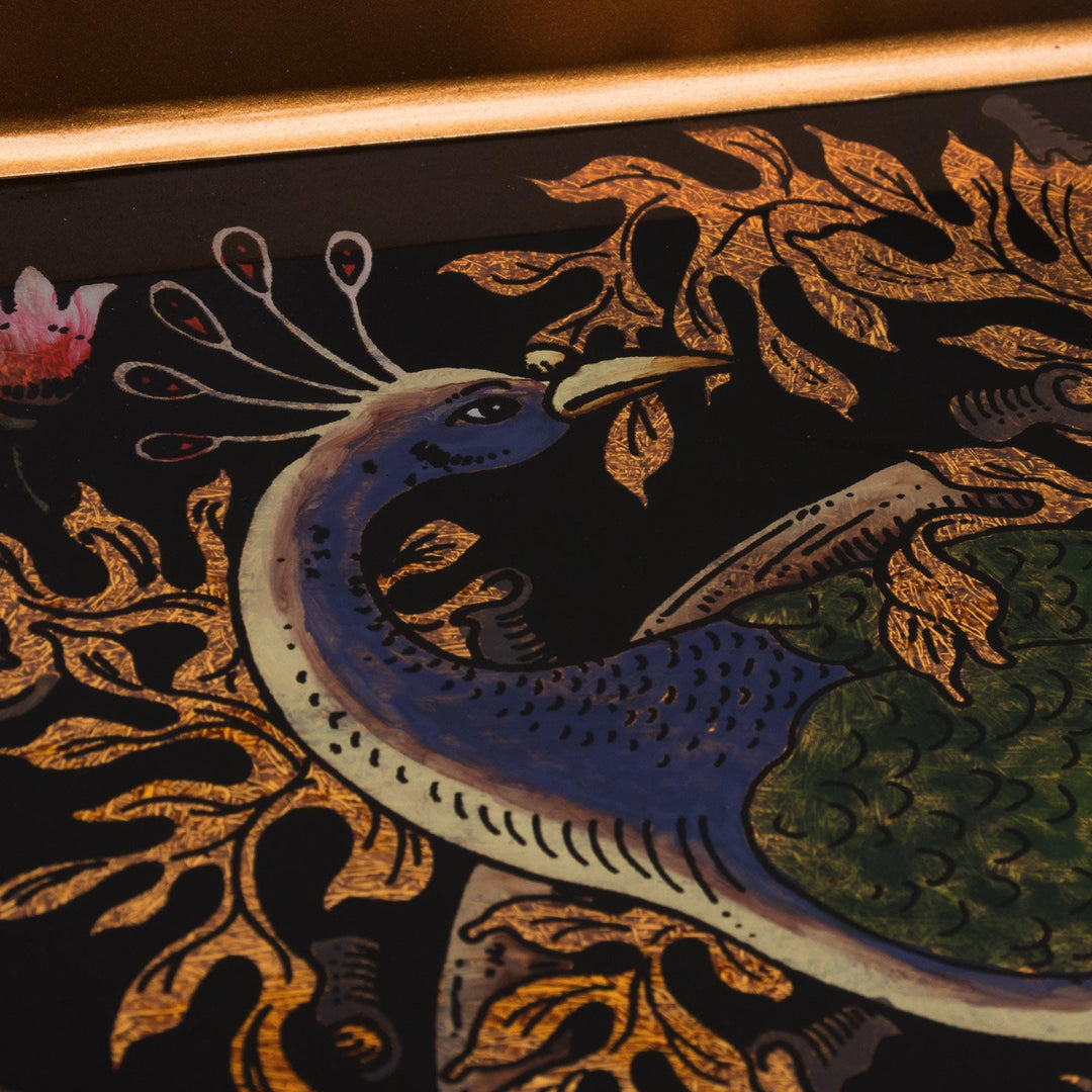 Reverse-Painted Glass Tray - Peacock Presentation