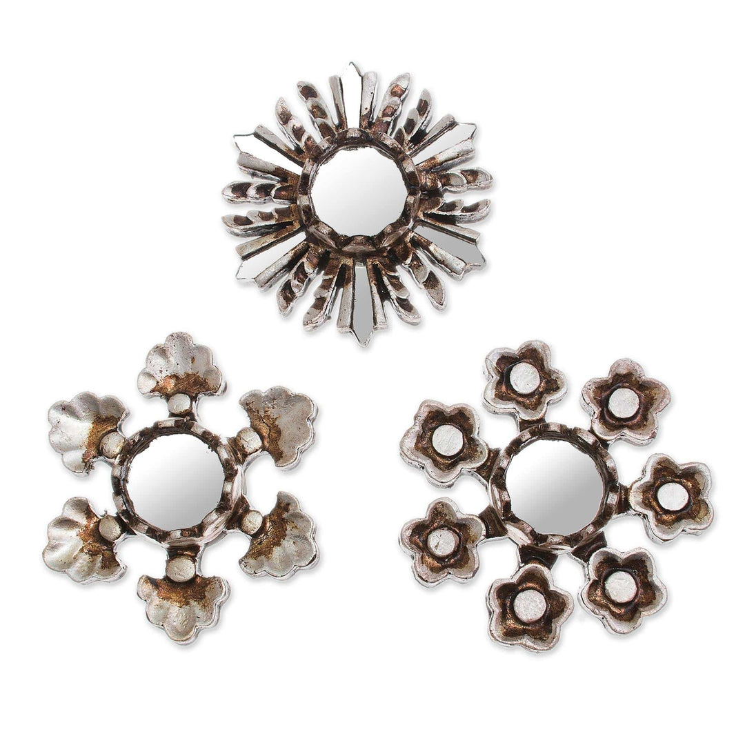 Floral Wood Wall Mirrors - Set of 3 - Floral Reflection