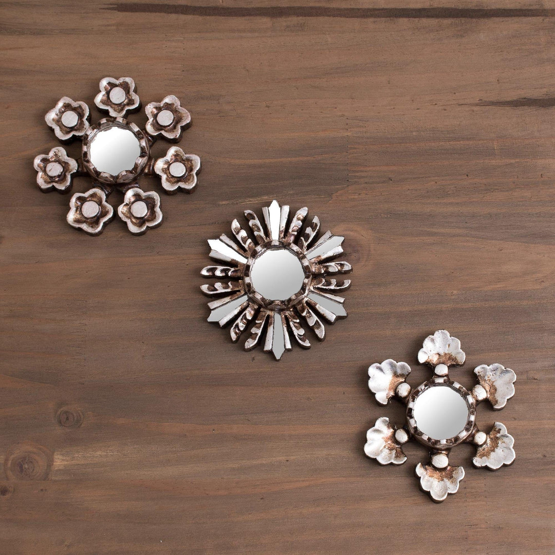 Floral Wood Wall Mirrors - Set of 3 - Floral Reflection