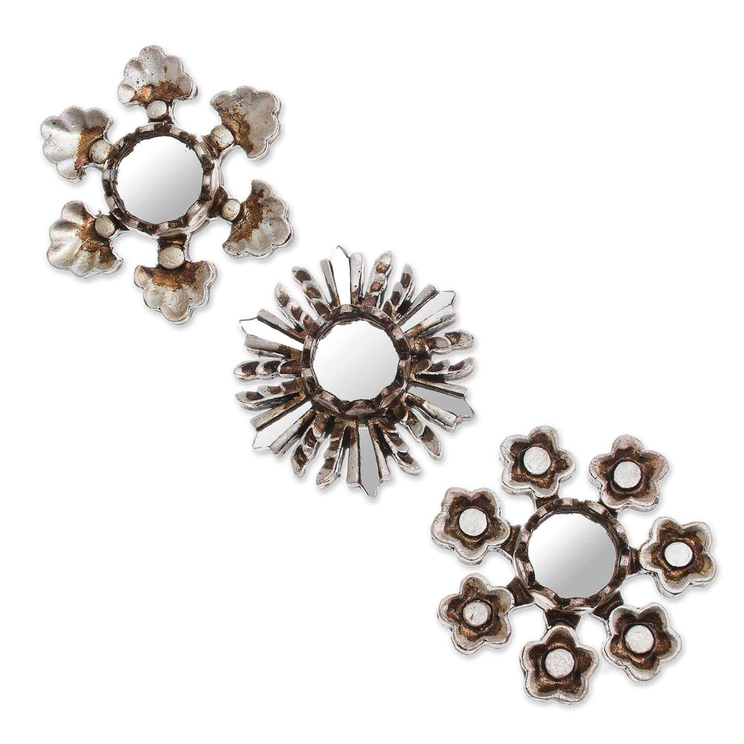 Floral Wood Wall Mirrors - Set of 3 - Floral Reflection