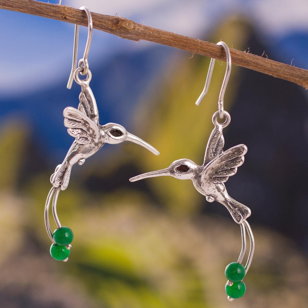 Green Quartz Hummingbird Dangle Earrings - Hummingbird Green
