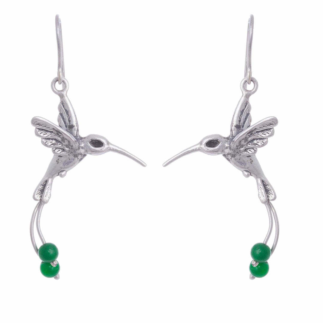 Green Quartz Hummingbird Dangle Earrings - Hummingbird Green