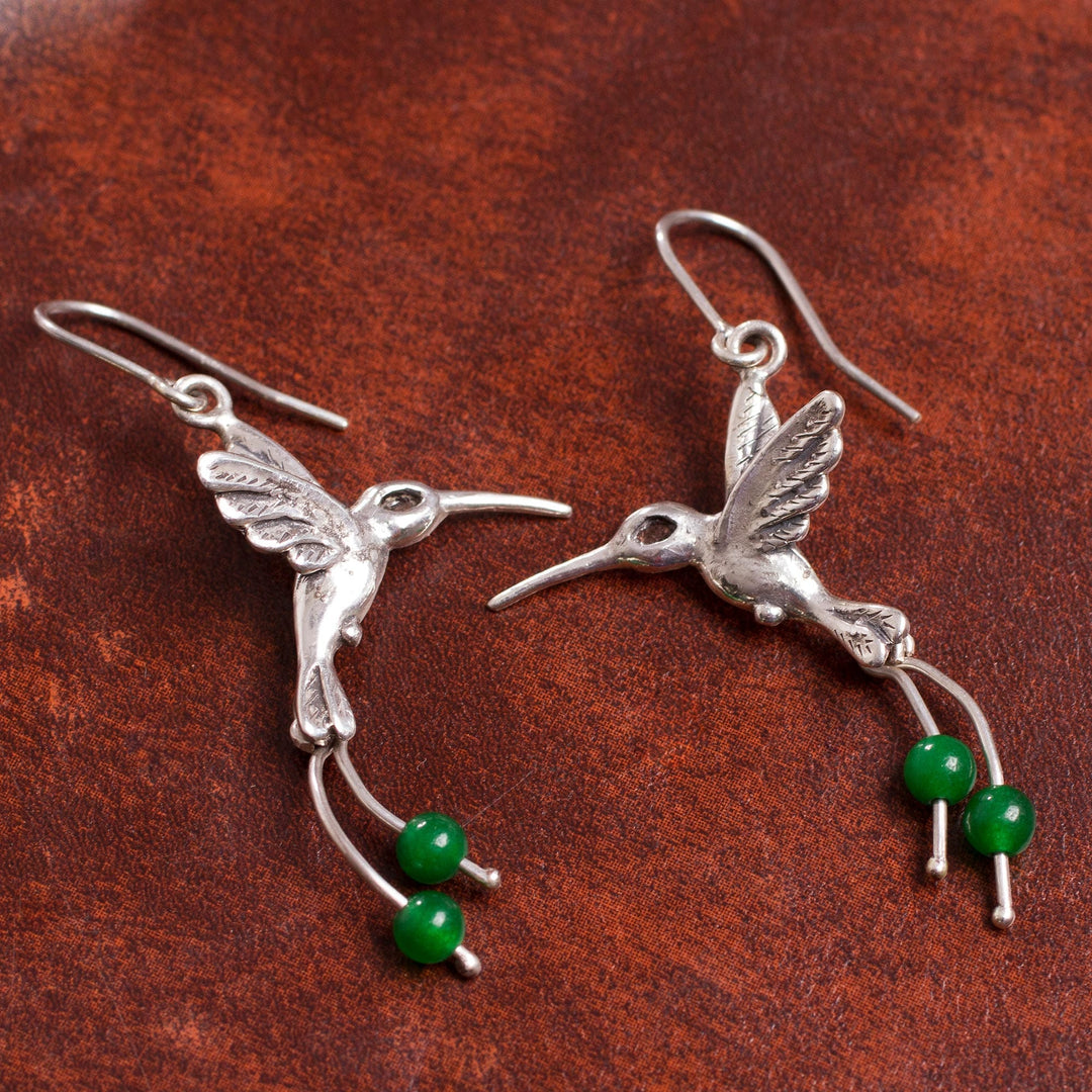 Green Quartz Hummingbird Dangle Earrings - Hummingbird Green
