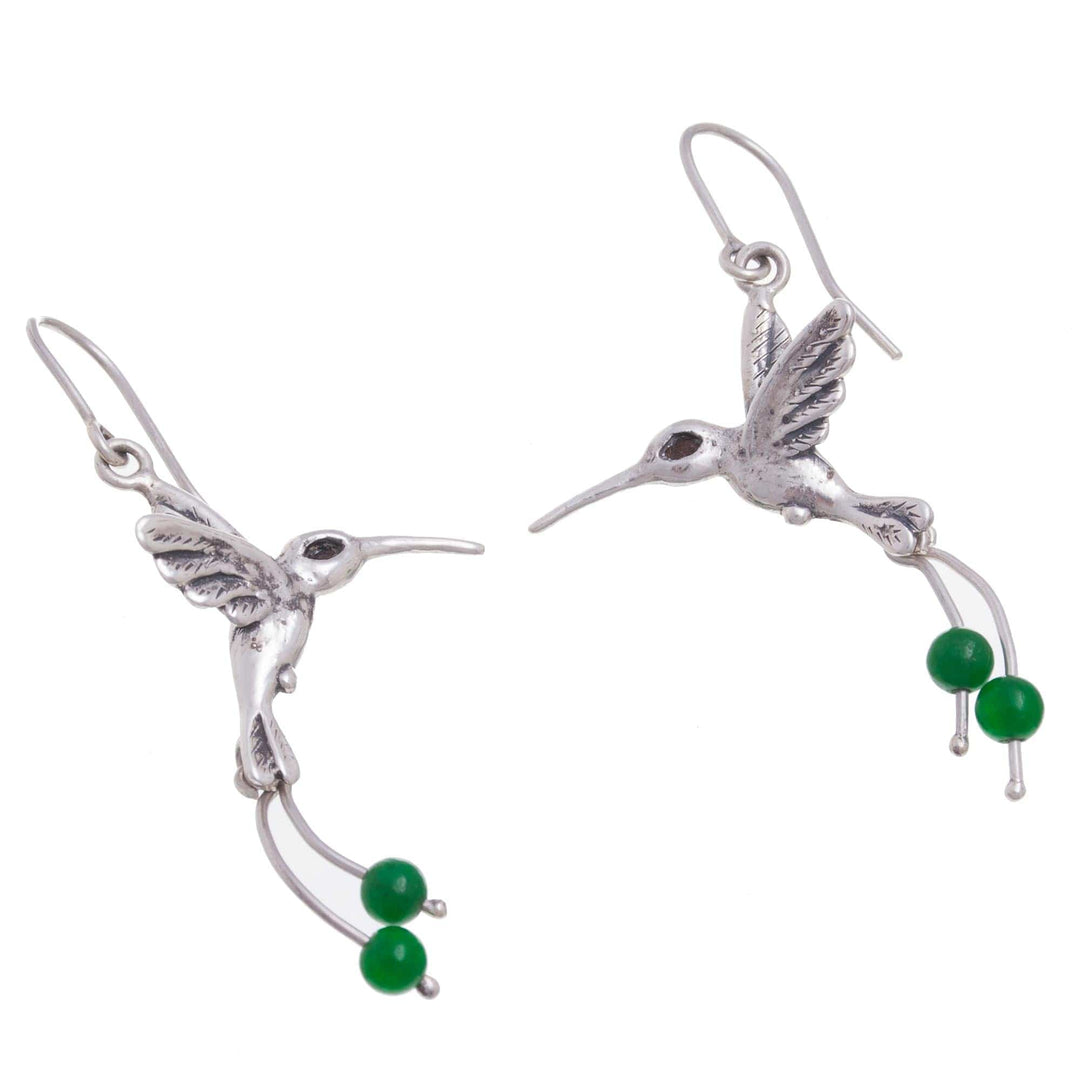 Green Quartz Hummingbird Dangle Earrings - Hummingbird Green