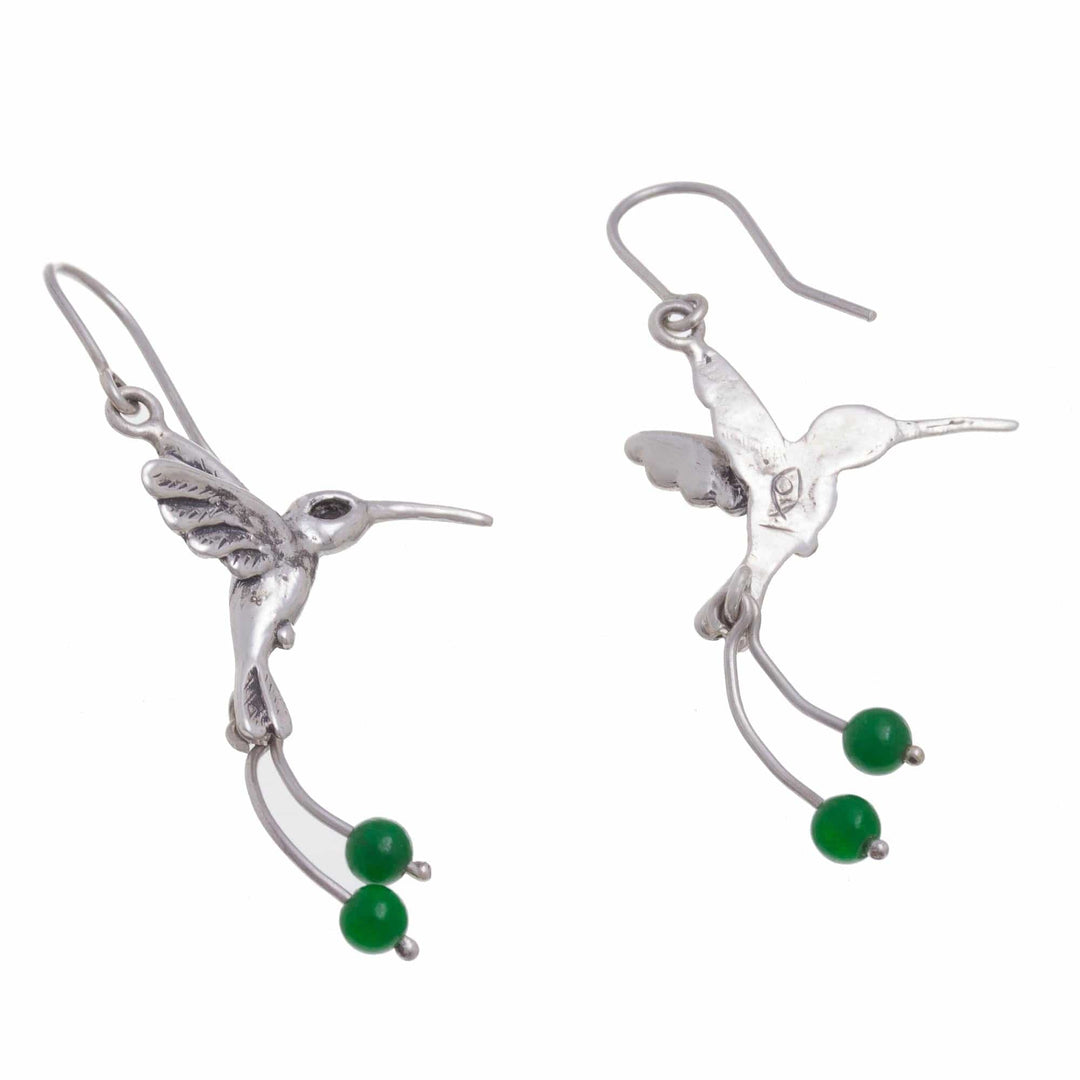 Green Quartz Hummingbird Dangle Earrings - Hummingbird Green