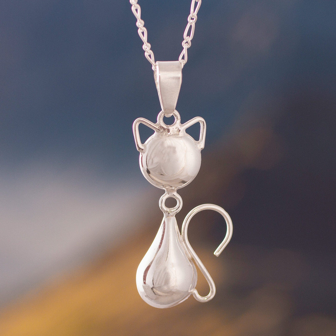 Sterling Silver Pendant Necklace - Delightful Cat