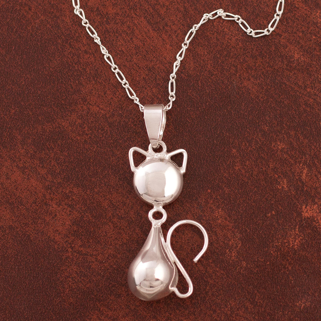 Sterling Silver Pendant Necklace - Delightful Cat
