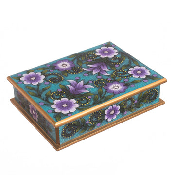 Reverse-Painted Glass Decorative Box - Margarita Bliss in Blue