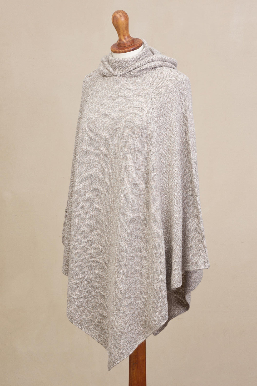 Alpaca Blend Hooded Poncho in Taupe - Adventurous Style in Taupe