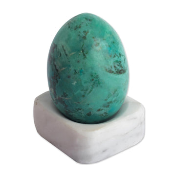 Egg-Shaped Chrysocolla Gemstone Figurine - Calming Ovus