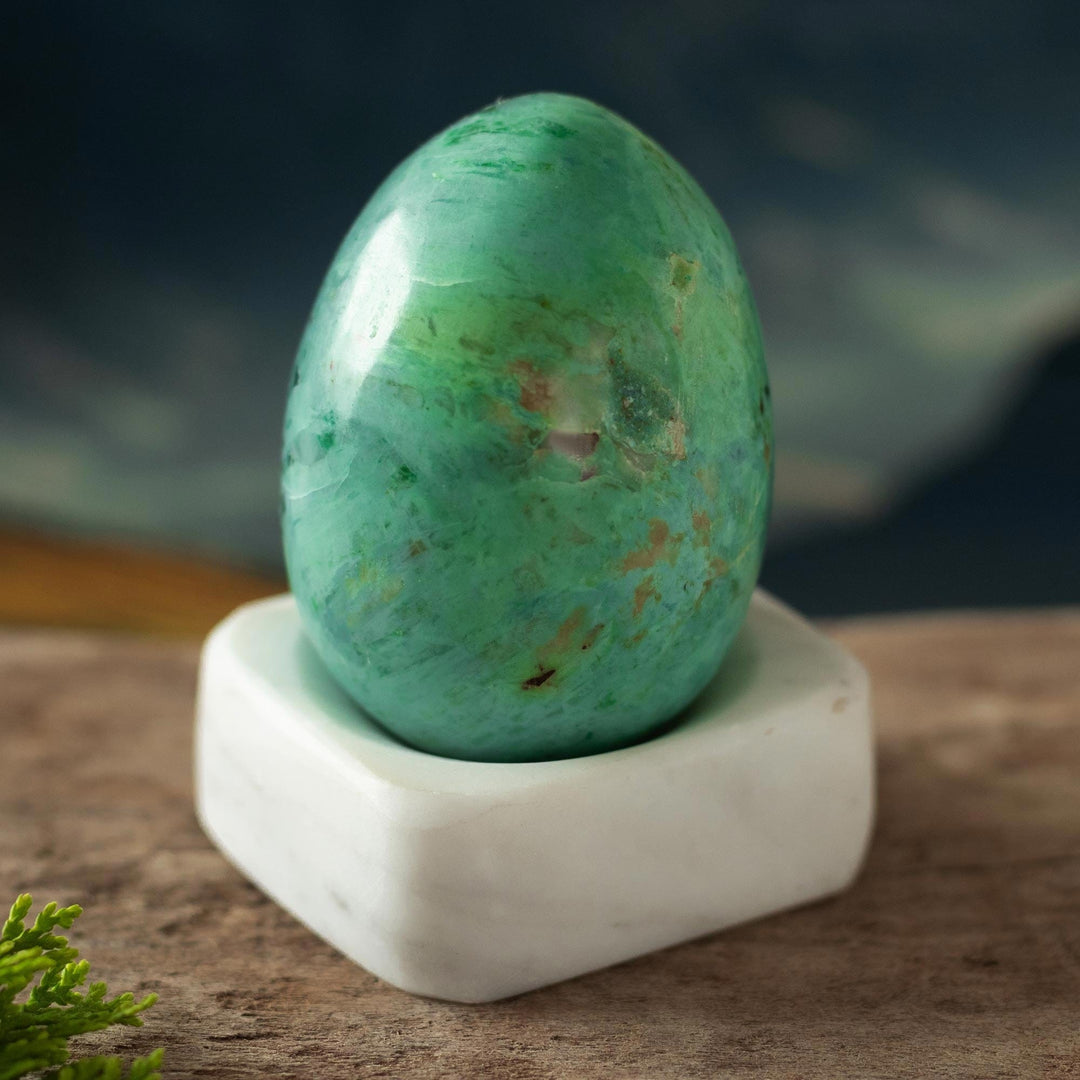 Egg-Shaped Chrysocolla Gemstone Figurine - Calming Ovus