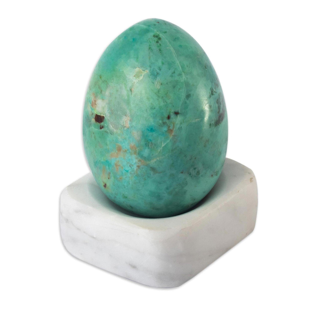 Egg-Shaped Chrysocolla Gemstone Figurine - Calming Ovus