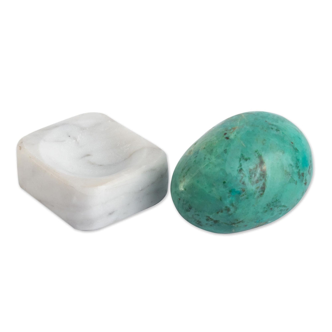 Egg-Shaped Chrysocolla Gemstone Figurine - Calming Ovus