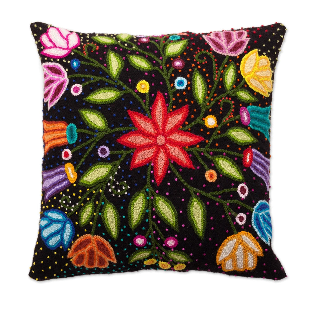 Embroidered Wool Cushion Cover - Dark Garden