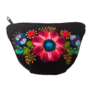 Embroidered Alpaca Blend Coin Purse - Paradise
