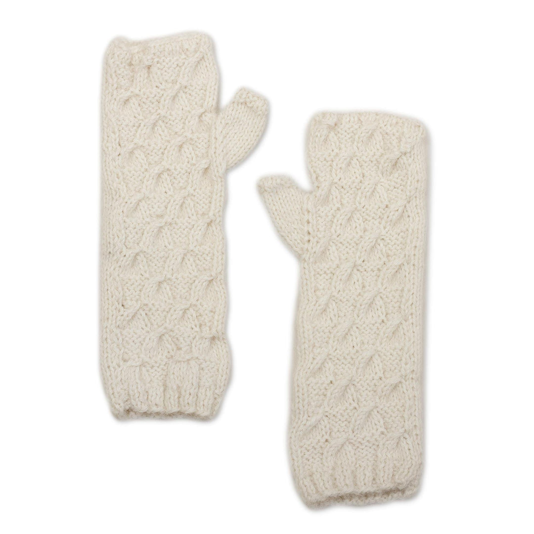 Long Fingerless Mitts - Warm White Currents