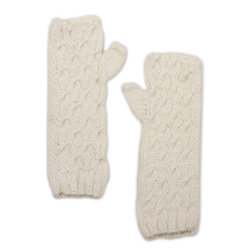 Long Fingerless Mitts - Warm White Currents