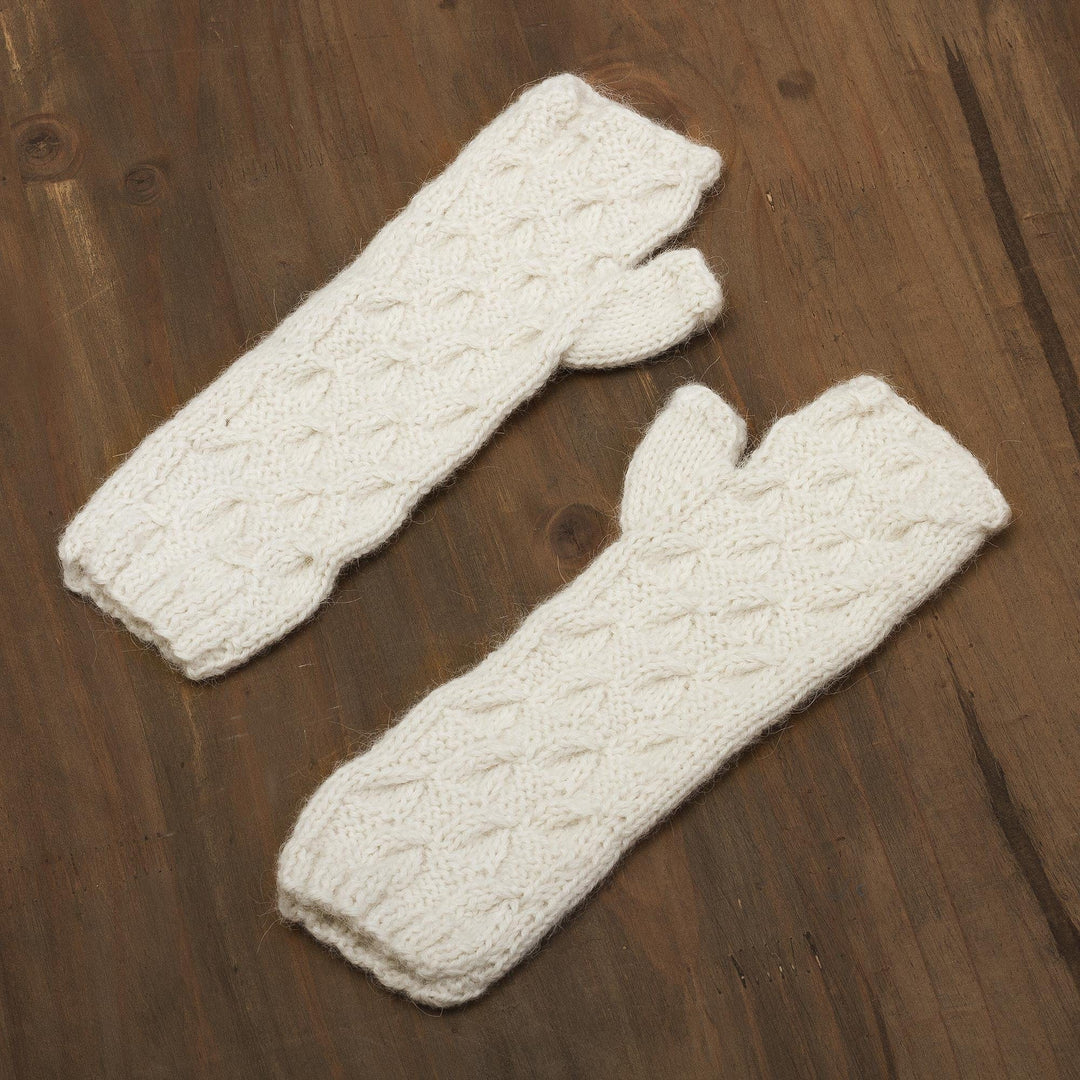 Long Fingerless Mitts - Warm White Currents