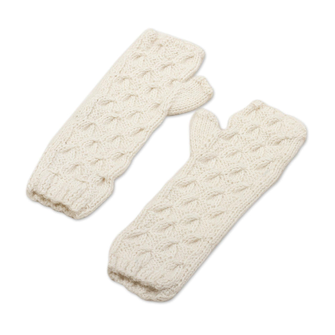 Long Fingerless Mitts - Warm White Currents