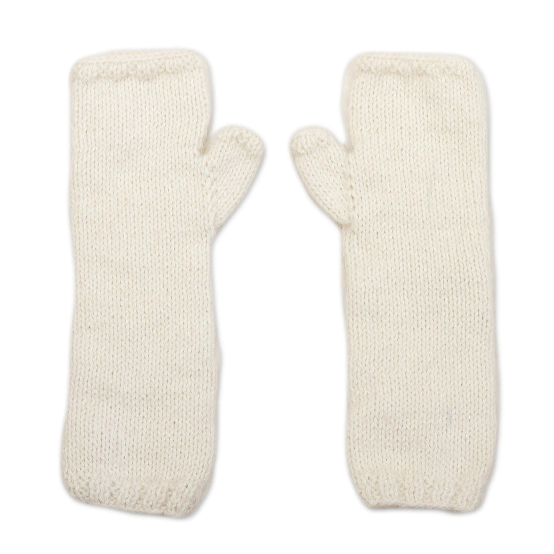 Long Fingerless Mitts - Warm White Currents