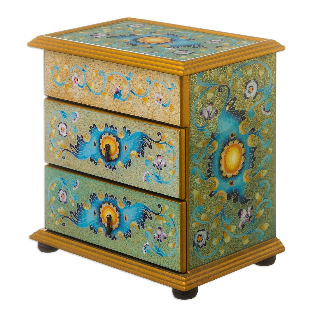 Reverse-Painted Glass Jewelry Chest - Spring Splendor
