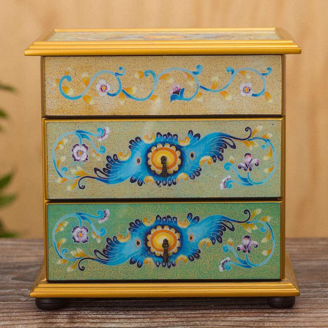 Reverse-Painted Glass Jewelry Chest - Spring Splendor