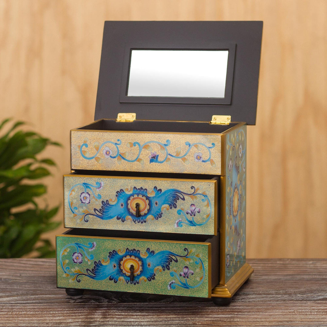Reverse-Painted Glass Jewelry Chest - Spring Splendor