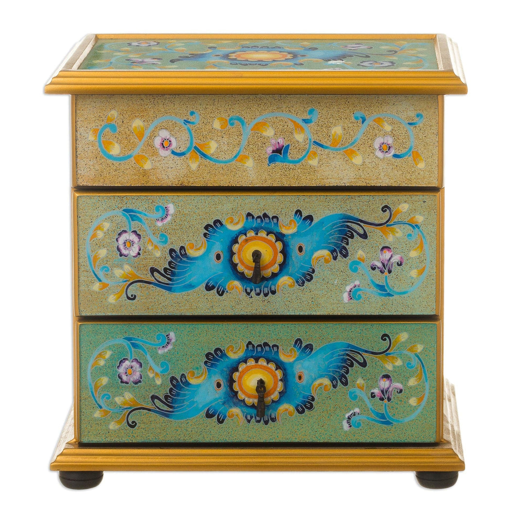 Reverse-Painted Glass Jewelry Chest - Spring Splendor