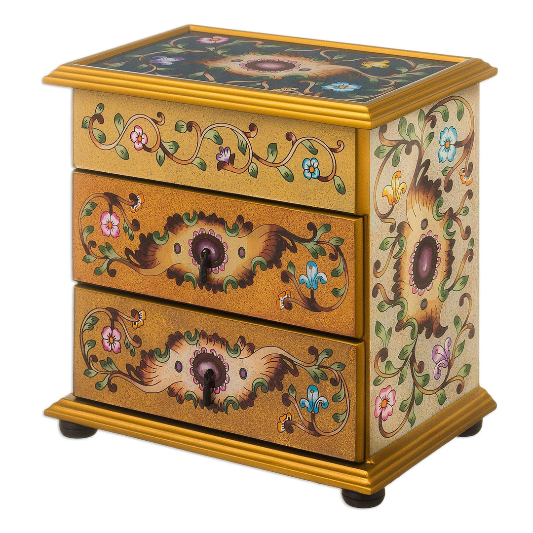Reverse-Painted Glass Jewelry Chest - Earth Splendor