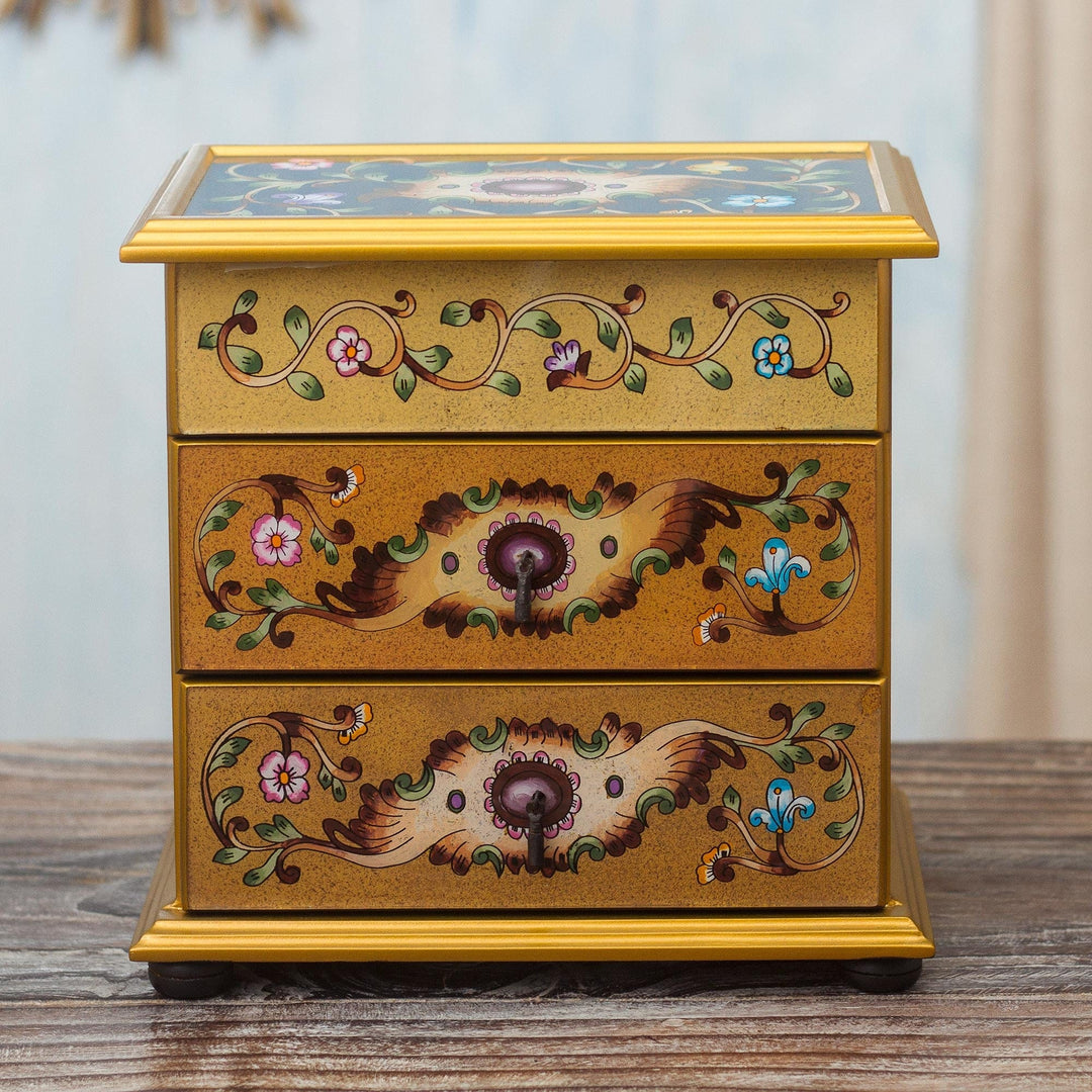 Reverse-Painted Glass Jewelry Chest - Earth Splendor