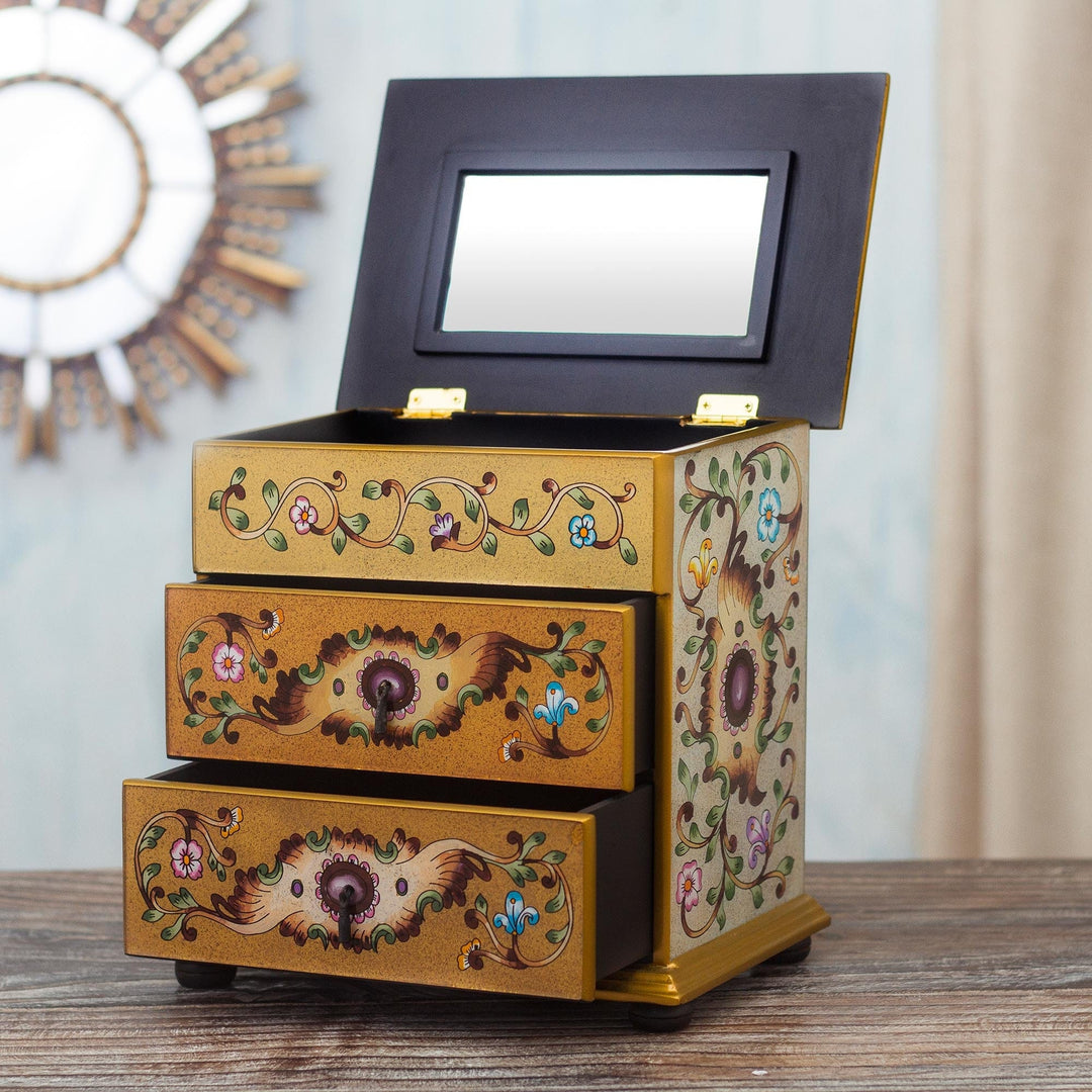 Reverse-Painted Glass Jewelry Chest - Earth Splendor