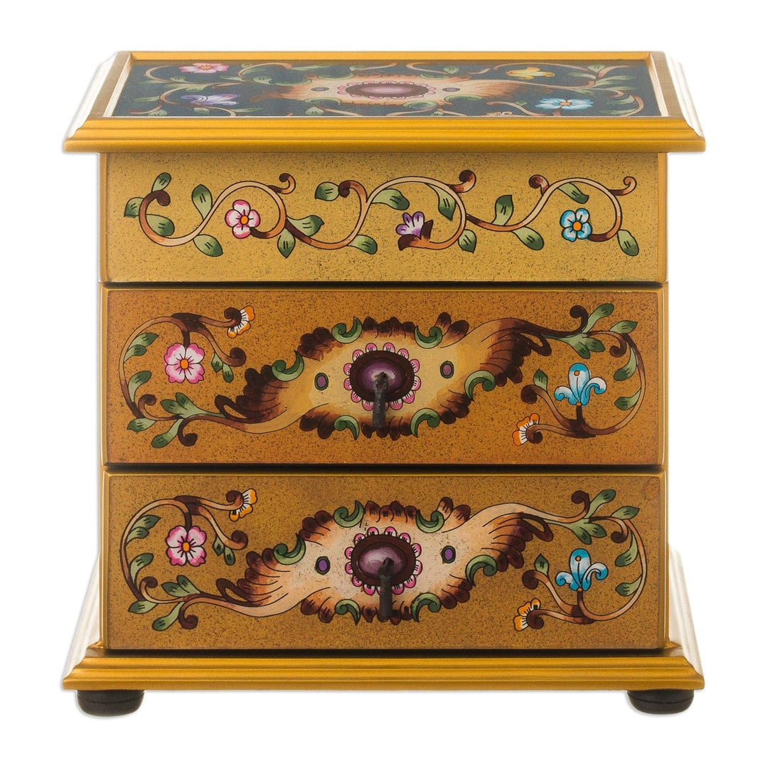 Reverse-Painted Glass Jewelry Chest - Earth Splendor