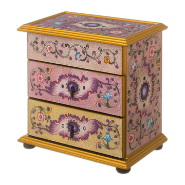 Small Hand Painted Glass Jewelry Chest - Dawn Splendor
